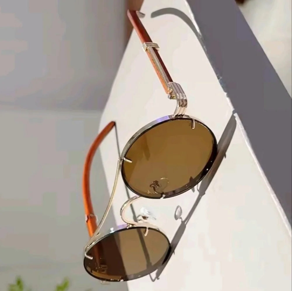 Round Gold and Brown Sunglasses